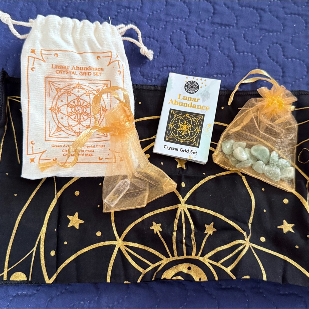 Lunar Abundance Crystal Grid Set with Gold Accents